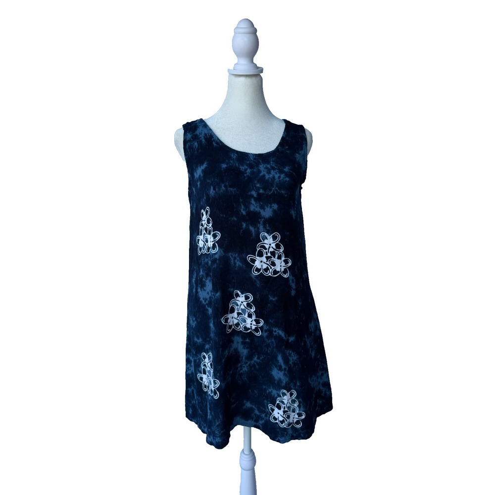 Vtg 90s Makai Beach Wear Hawaii Blue Tie Dye Mini Dress Boho Tropical One‎ Size